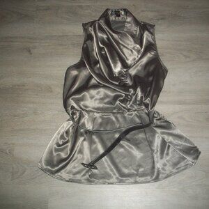 womens shiny ruffle blouse.MANDEE. belted.size large